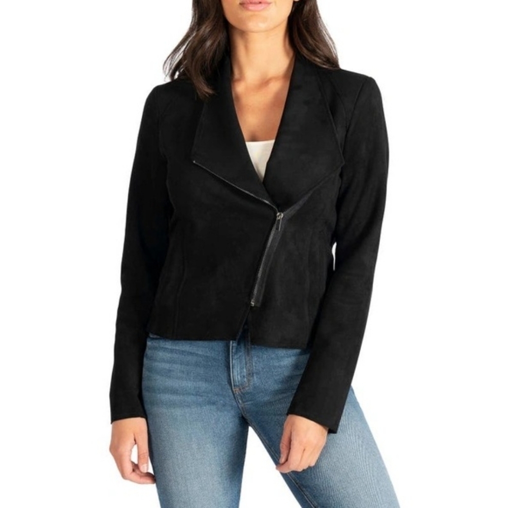 Kut from the Kloth Carina Faux Suede Drape Moto Jacket black Women's size XS